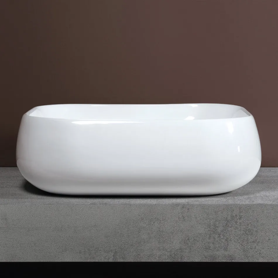 Lavabo da Appoggio Quadrato in Ceramica Bianca dal Design Moderno - Papavero Viadurini