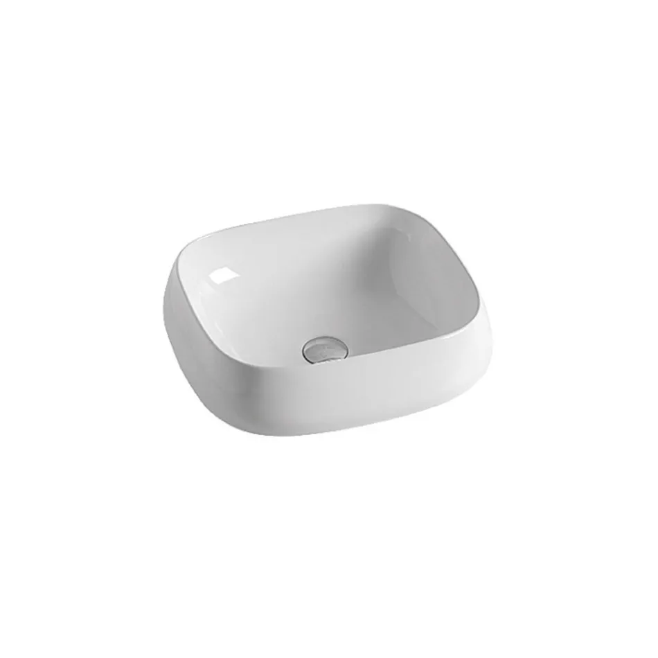 Lavabo da Appoggio Quadrato in Ceramica Bianca dal Design Moderno - Papavero Viadurini