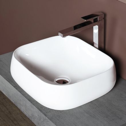 Lavabo da Appoggio Quadrato in Ceramica Bianca dal Design Moderno - Papavero Viadurini