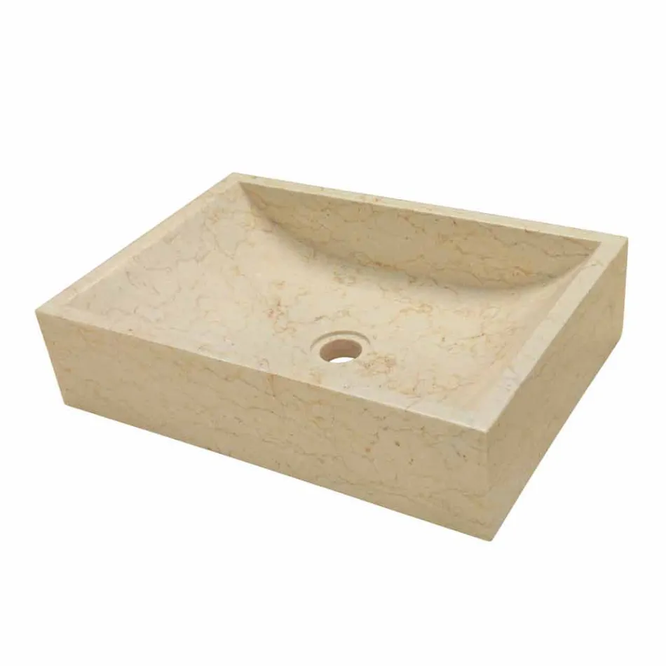 Lavabo da Appoggio Quadrato in Pietra Naturale Beige Giacarta Viadurini