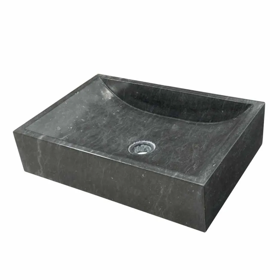 Lavabo da Appoggio Quadrato in Pietra Naturale Nero Giacarta Viadurini