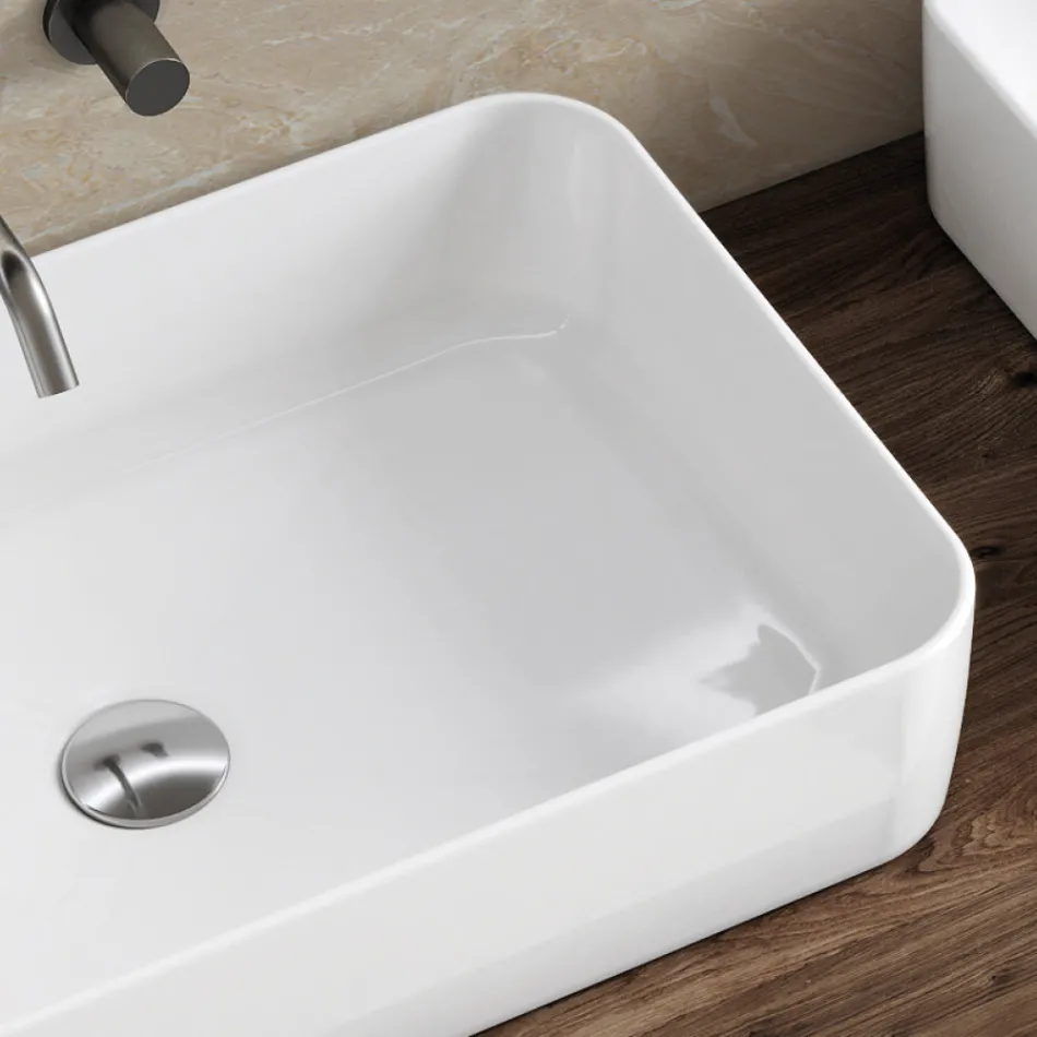 Lavabo da Appoggio Rettangolare in Ceramica dal Design Moderno - Aster Viadurini
