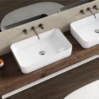 Lavabo da Appoggio Rettangolare in Ceramica dal Design Moderno - Aster Viadurini