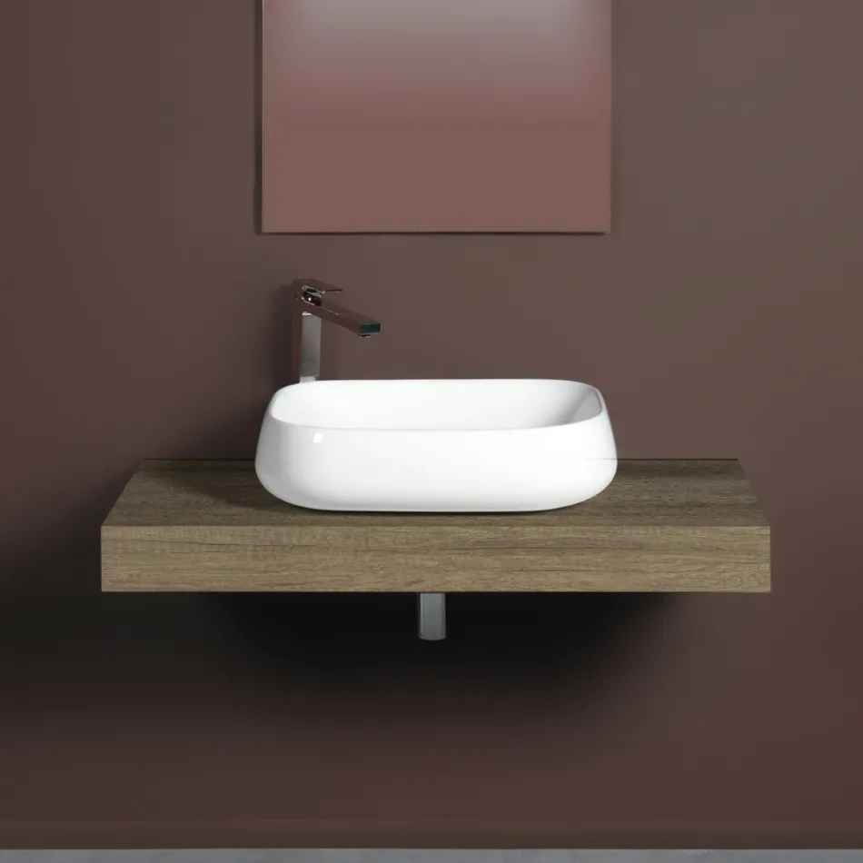 Lavabo da Appoggio Rettangolare in Ceramica dal Design Moderno - Papavero Viadurini