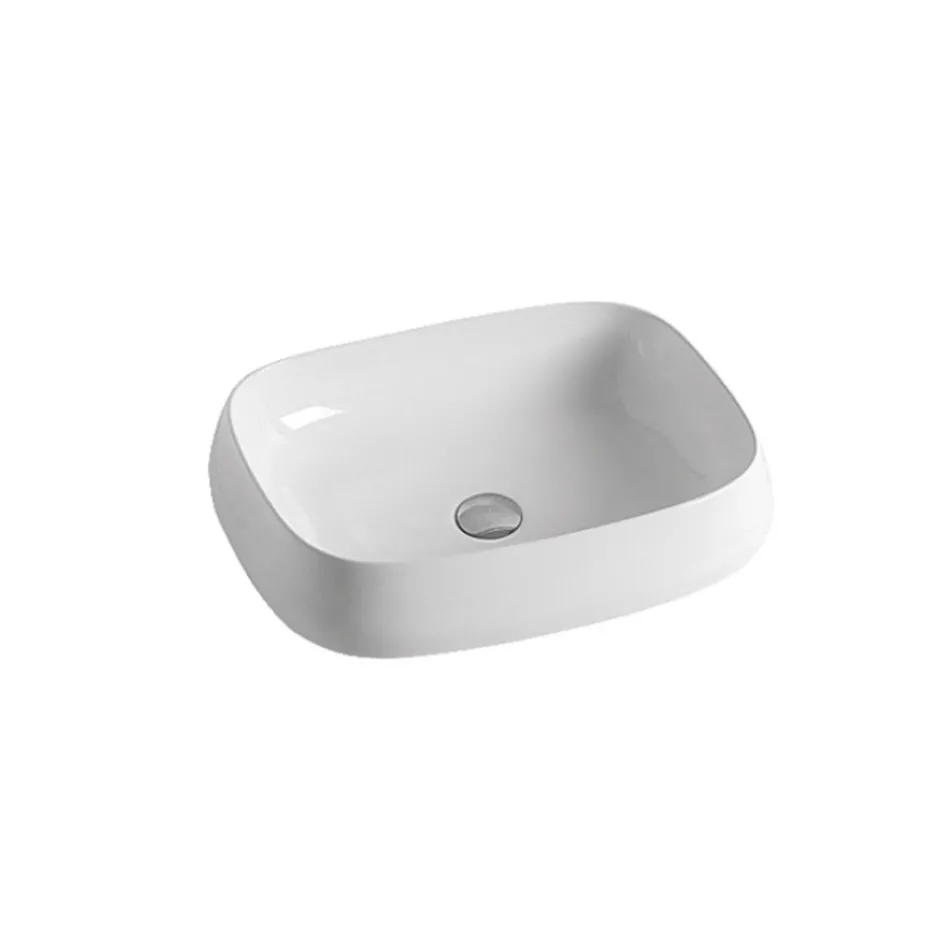 Lavabo da Appoggio Rettangolare in Ceramica dal Design Moderno - Papavero Viadurini