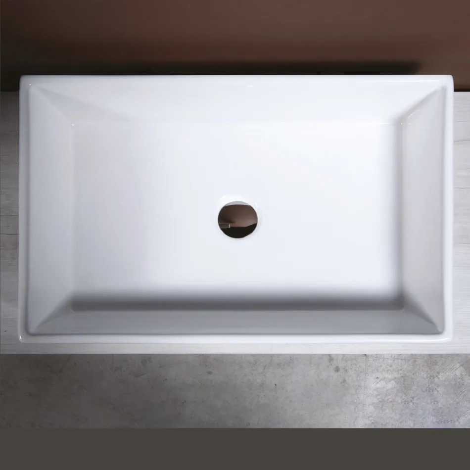 Lavabo da Appoggio Rettangolare in Ceramica dal Design Moderno - Papavero Viadurini