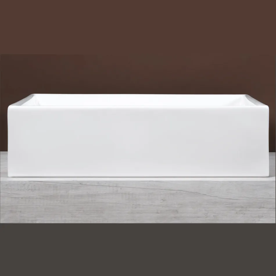Lavabo da Appoggio Rettangolare in Ceramica dal Design Moderno - Papavero Viadurini