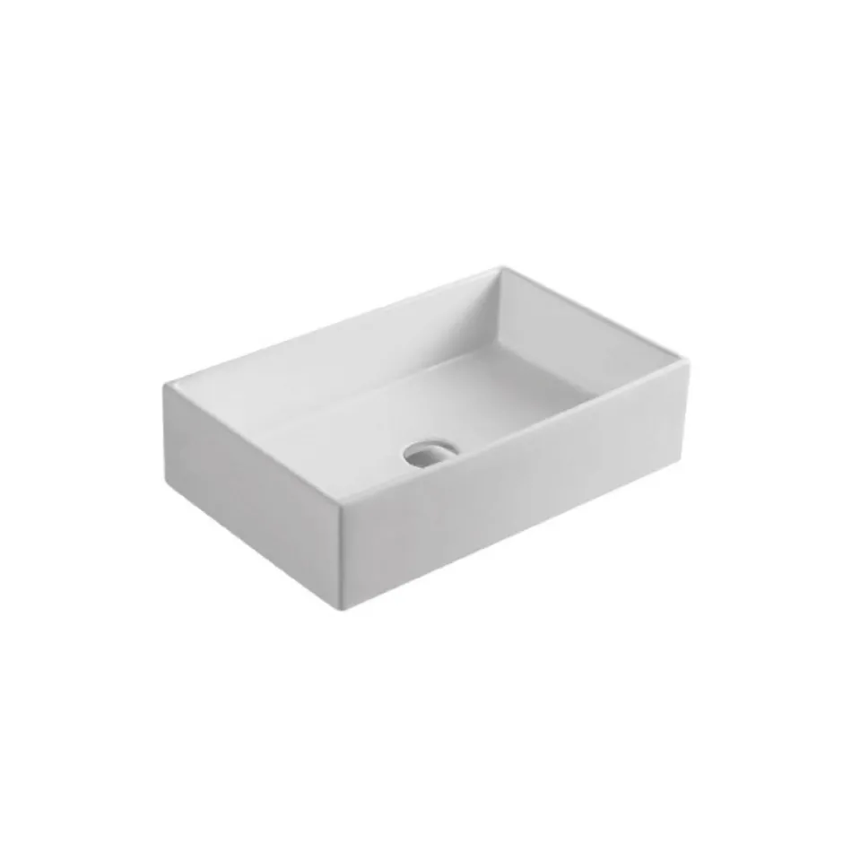 Lavabo da Appoggio Rettangolare in Ceramica dal Design Moderno - Papavero Viadurini