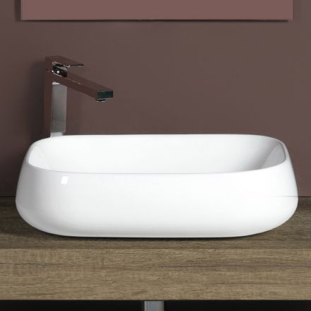 Lavabo da Appoggio Rettangolare in Ceramica dal Design Moderno - Papavero Viadurini