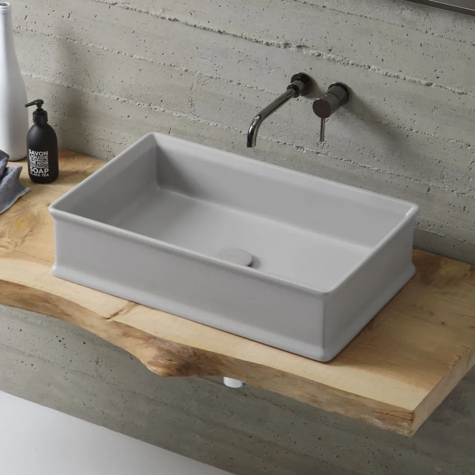 Lavabo da Appoggio Rettangolare in Ceramica Opaca Made in Italy - Debora Viadurini