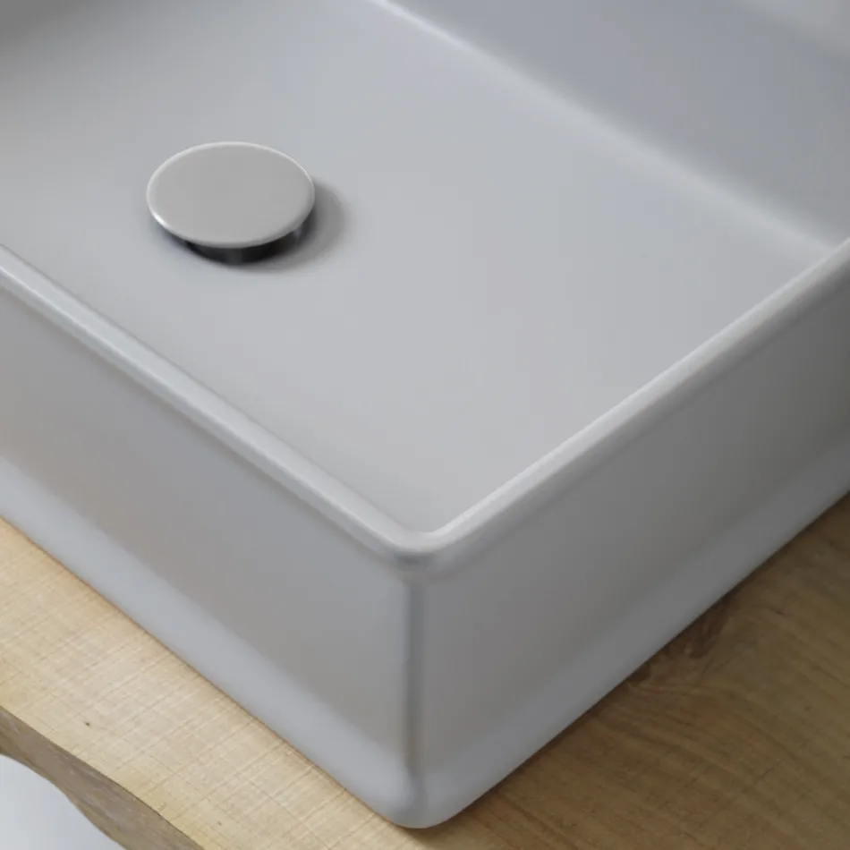 Lavabo da Appoggio Rettangolare in Ceramica Opaca Made in Italy - Debora Viadurini