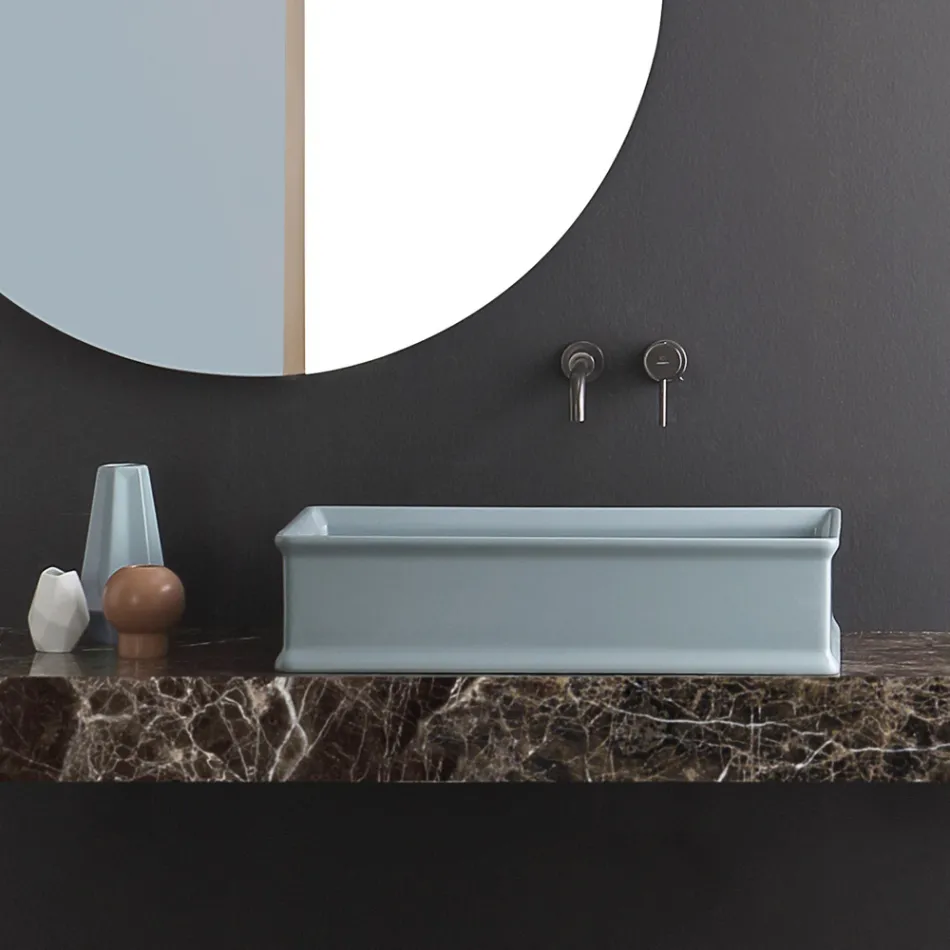 Lavabo da Appoggio Rettangolare in Ceramica Opaca Made in Italy - Debora Viadurini