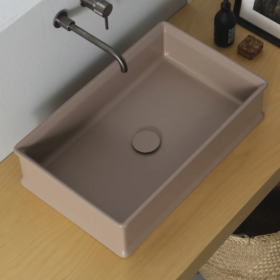 Lavabo da Appoggio Rettangolare in Ceramica Opaca Made in Italy - Debora Viadurini