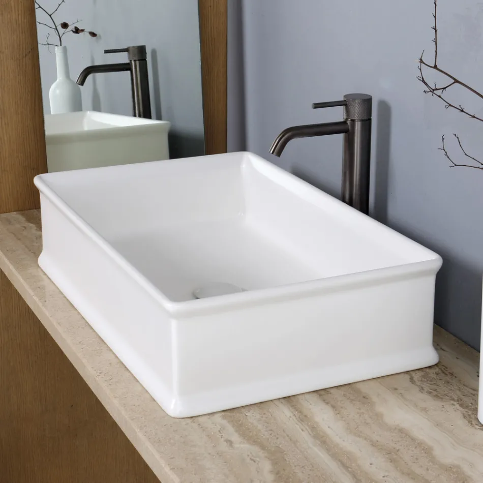 Lavabo da Appoggio Rettangolare in Ceramica Opaca Made in Italy - Debora Viadurini