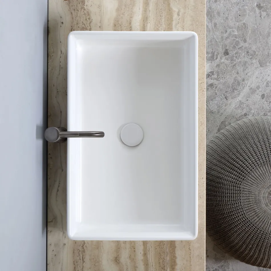 Lavabo da Appoggio Rettangolare in Ceramica Opaca Made in Italy - Debora Viadurini