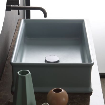 Lavabo da Appoggio Rettangolare in Ceramica Opaca Made in Italy - Debora Viadurini