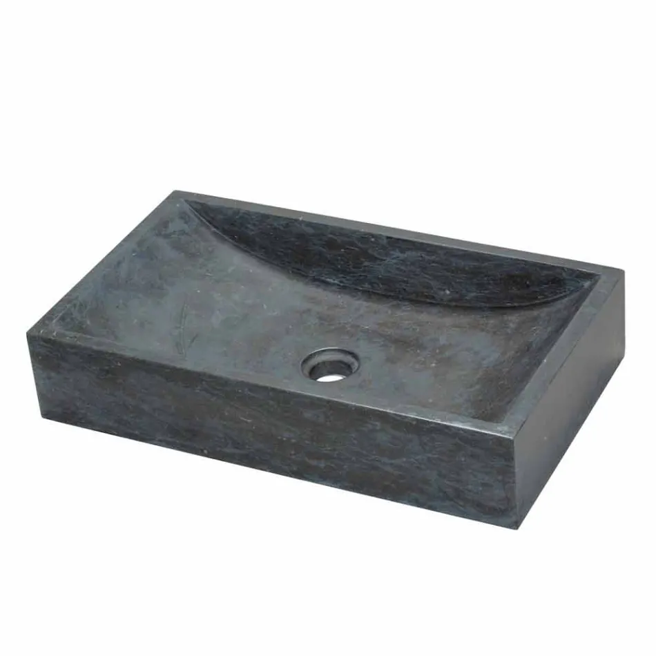 Lavabo da Appoggio Rettangolare in Pietra Naturale Nero Satun Viadurini