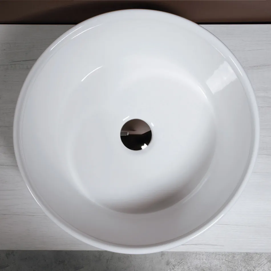 Lavabo da Appoggio Rotondo in Ceramica Bianca e Design Moderno- Papavero Viadurini