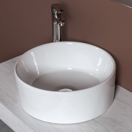 Lavabo da Appoggio Rotondo in Ceramica Bianca e Design Moderno- Papavero Viadurini