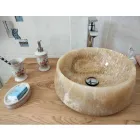 Lavabo da Appoggio Rotondo in Onice Puro Design Unico - Ramiro Viadurini