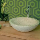 Lavabo da Appoggio Rotondo in Pietra Naturale Beige Esterno Grezzo Pai Viadurini
