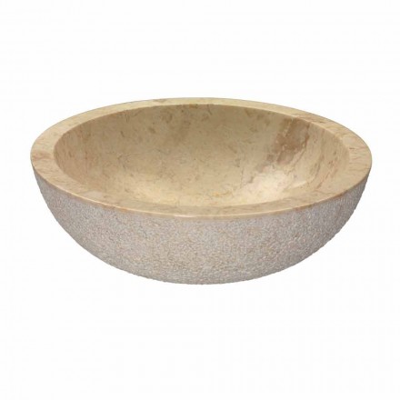 Lavabo da Appoggio Rotondo in Pietra Naturale Beige Esterno Grezzo Pai Viadurini