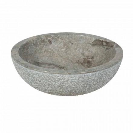 Lavabo da Appoggio Rotondo in Pietra Naturale Grigio Esterno Grezzo Pai Viadurini