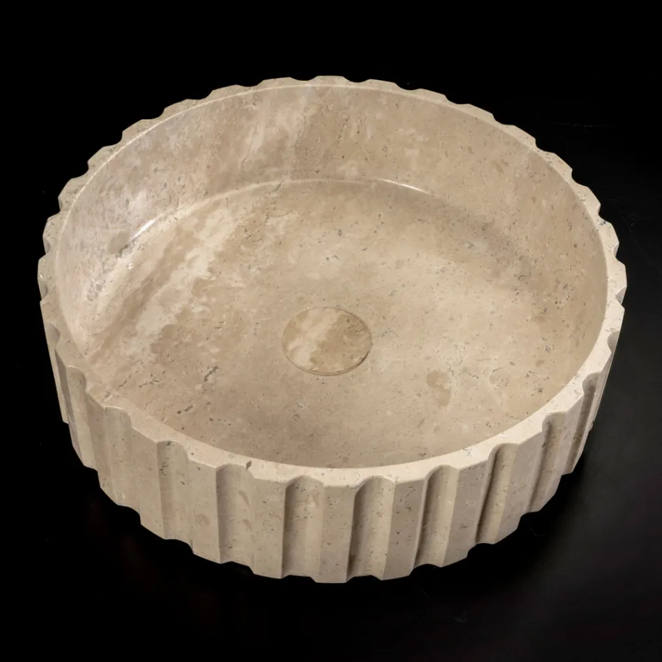 Lavabo da Appoggio Rotondo Realizzato in Marmo Travertino - Cattleya  Viadurini