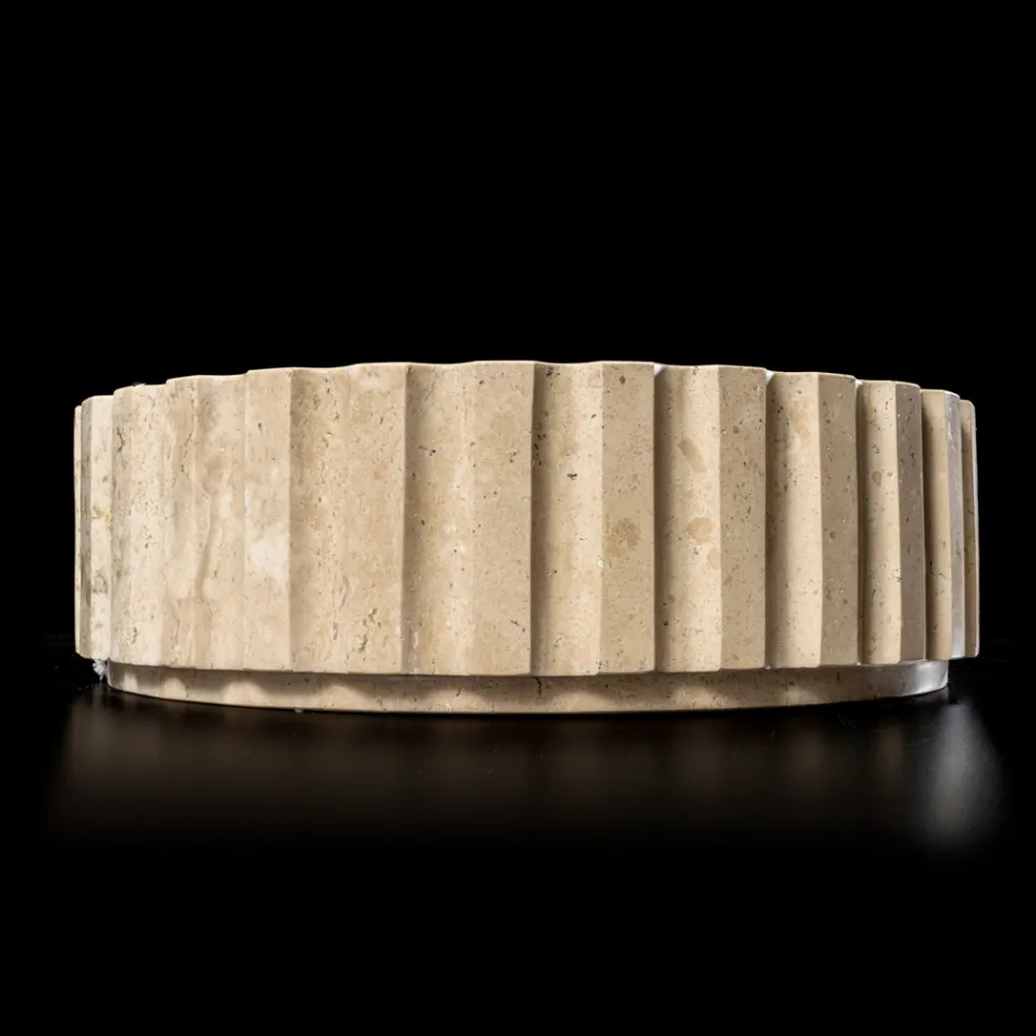 Lavabo da Appoggio Rotondo Realizzato in Marmo Travertino - Cattleya  Viadurini