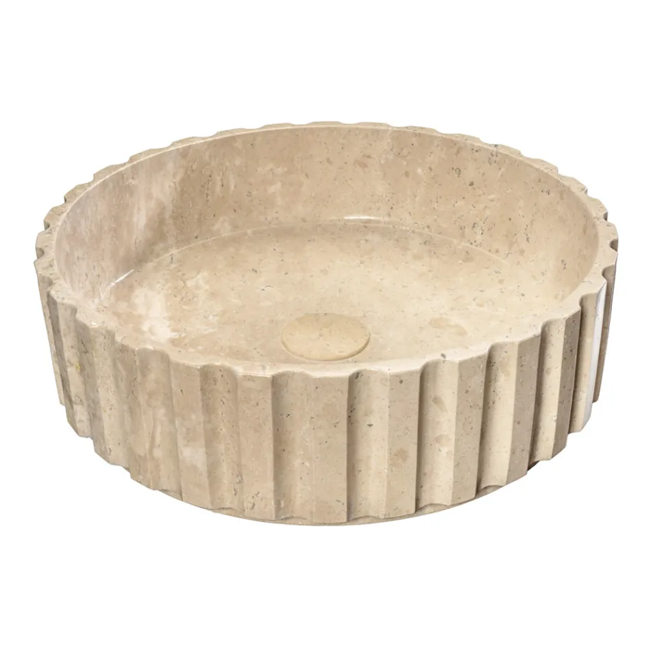 Lavabo da Appoggio Rotondo Realizzato in Marmo Travertino - Cattleya  Viadurini