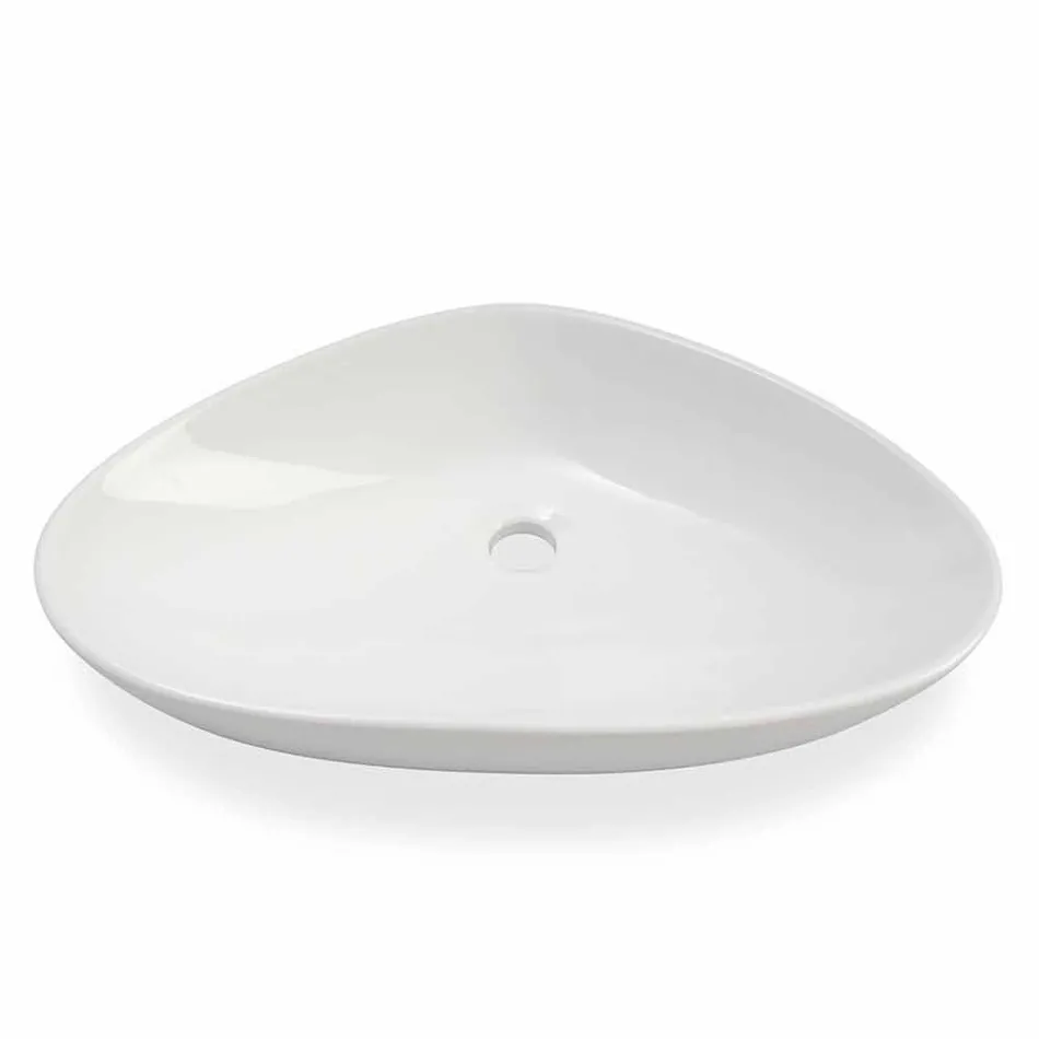 Lavabo da Appoggio Sagomato in Ceramica Bianca Made in Italy – Amburgo Viadurini