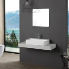 Lavabo da Appoggio Squadrato in Ceramica Bianca e Foro Rubinetteria - Aster Viadurini