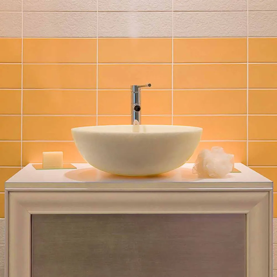 Lavabo da Appoggio Tondo Beige con Esterno Levigato Nusa Viadurini
