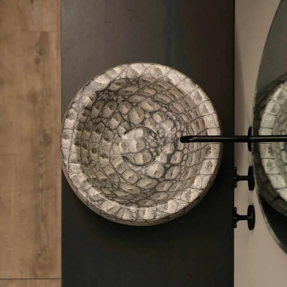 Lavabo da appoggio tondo ceramica caimano di design made Italy Elisa Viadurini