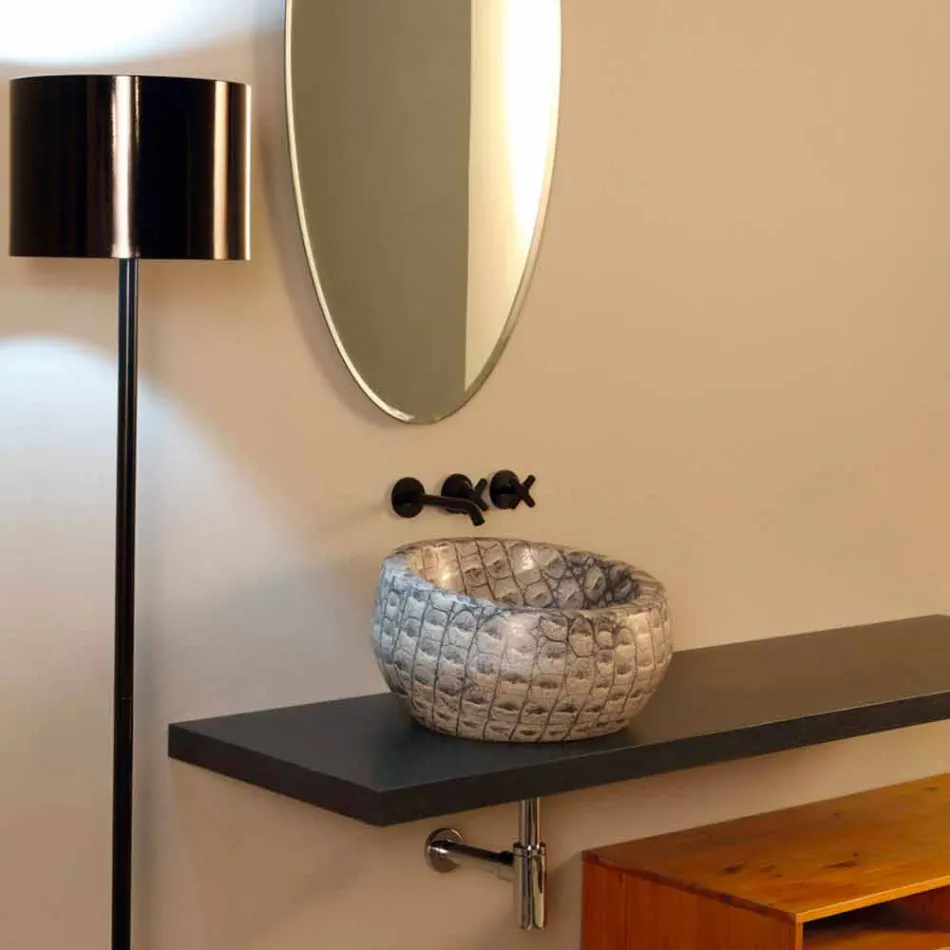Lavabo da appoggio tondo ceramica caimano di design made Italy Elisa Viadurini