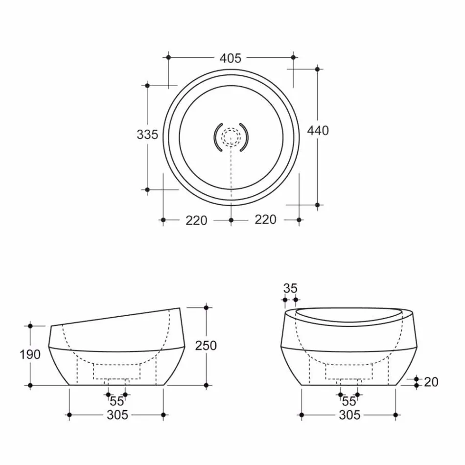 Lavabo da appoggio tondo ceramica caimano di design made Italy Elisa Viadurini