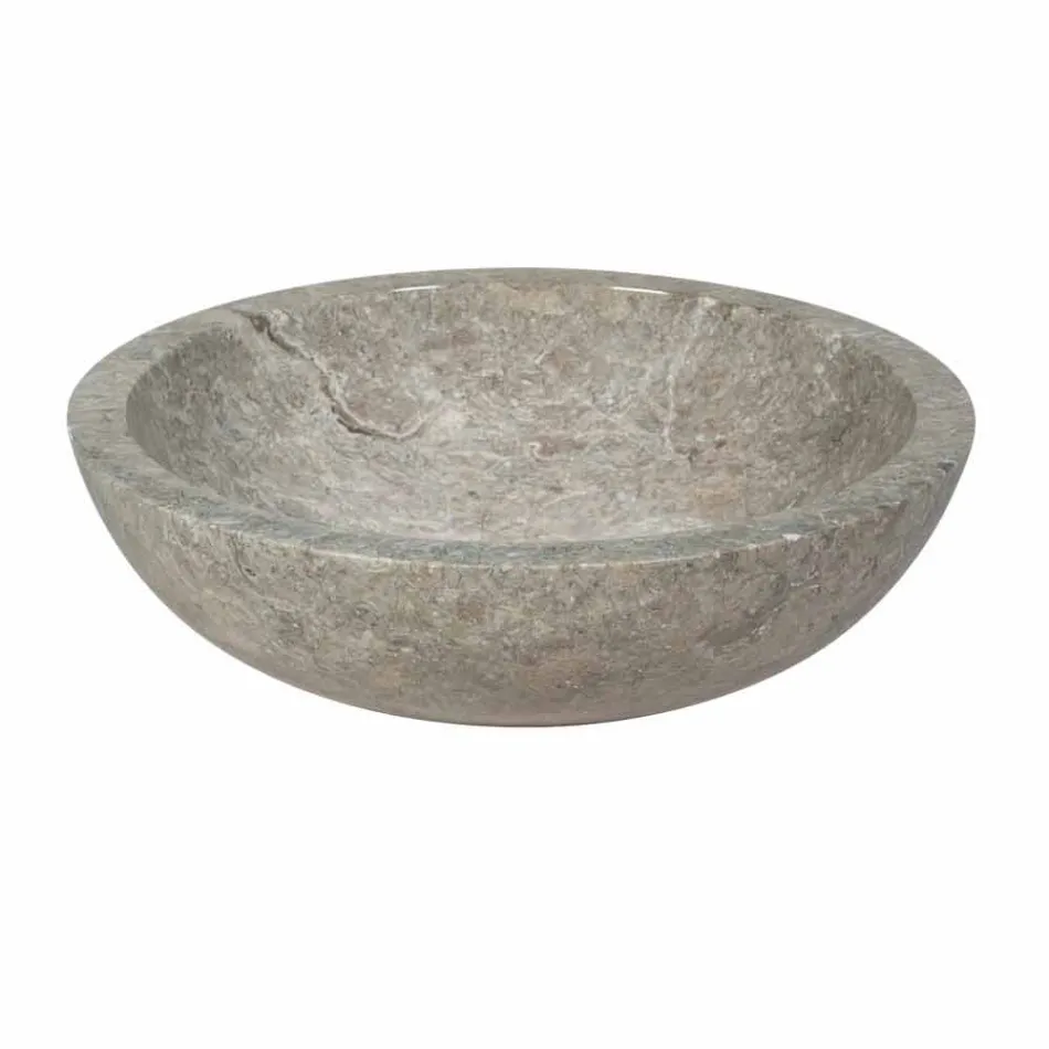 Lavabo da Appoggio Tondo Grigio con Esterno Levigato Nusa Viadurini