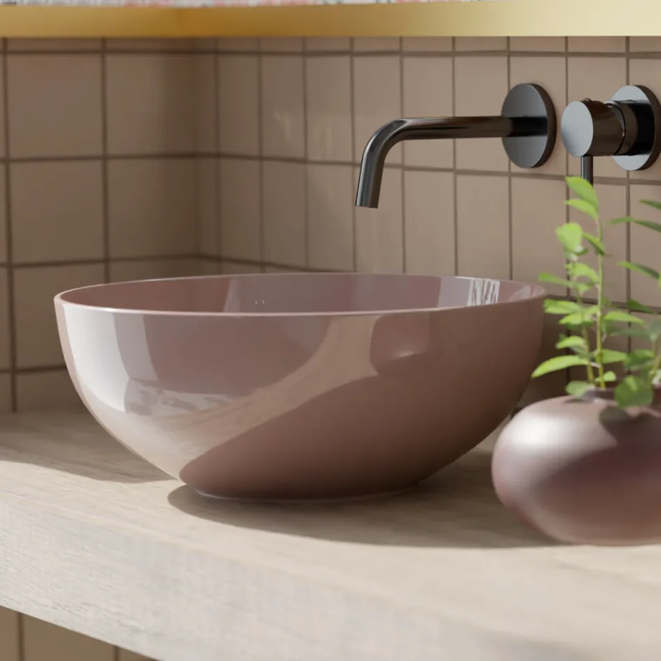 Lavabo da Appoggio Tondo in Ceramica Lucida L 40 Made in Italy - Chicco Viadurini