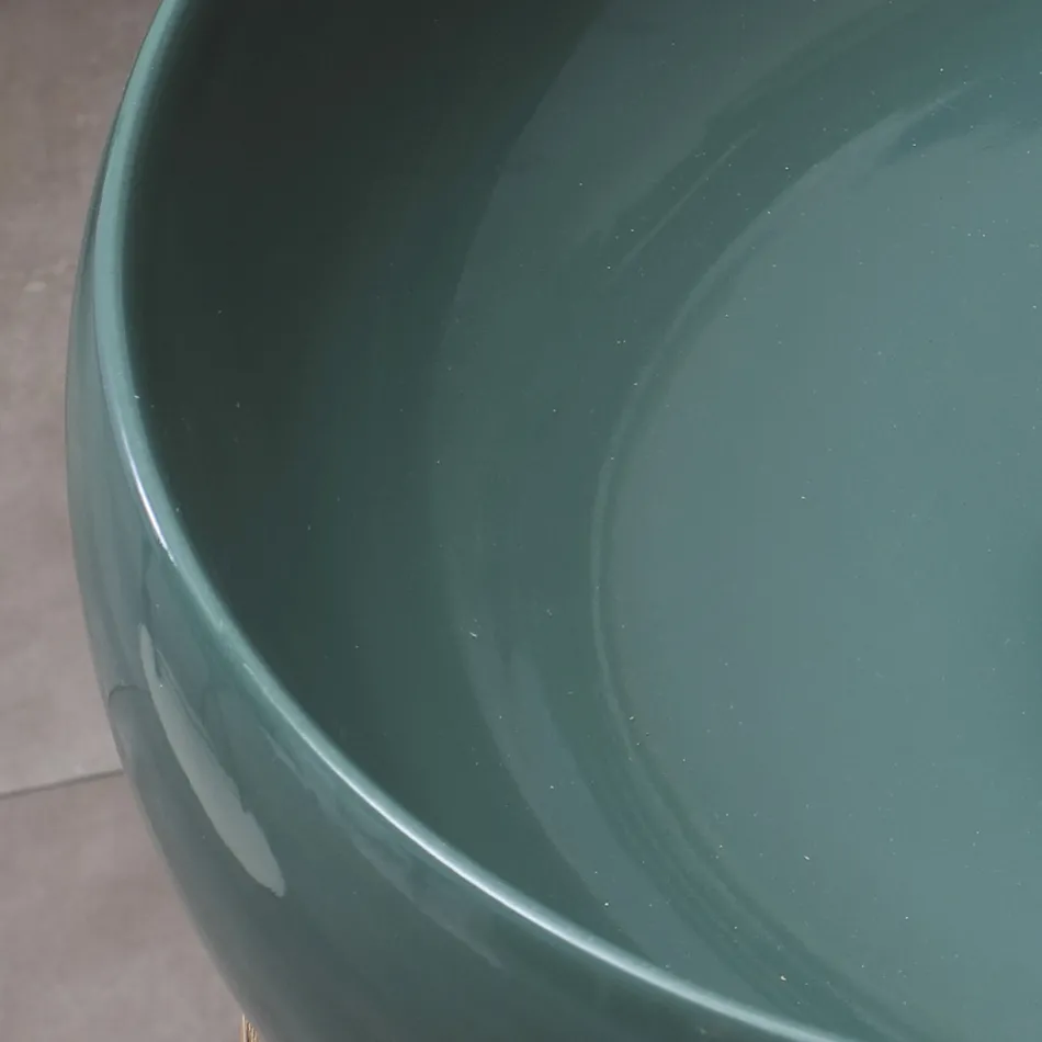Lavabo da Appoggio Tondo in Ceramica Lucida Realizzato in Italia - Candito Viadurini