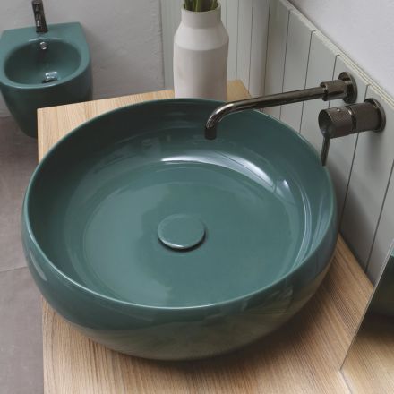 Lavabo da Appoggio Tondo in Ceramica Lucida Realizzato in Italia - Candito Viadurini