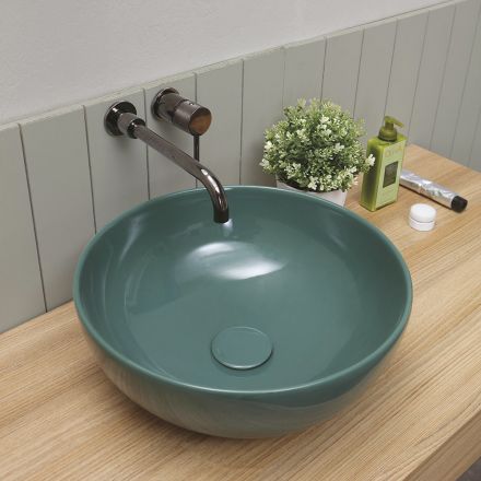 Lavabo da Appoggio Tondo in Ceramica Lucida Realizzato in Italia - Chicco Viadurini