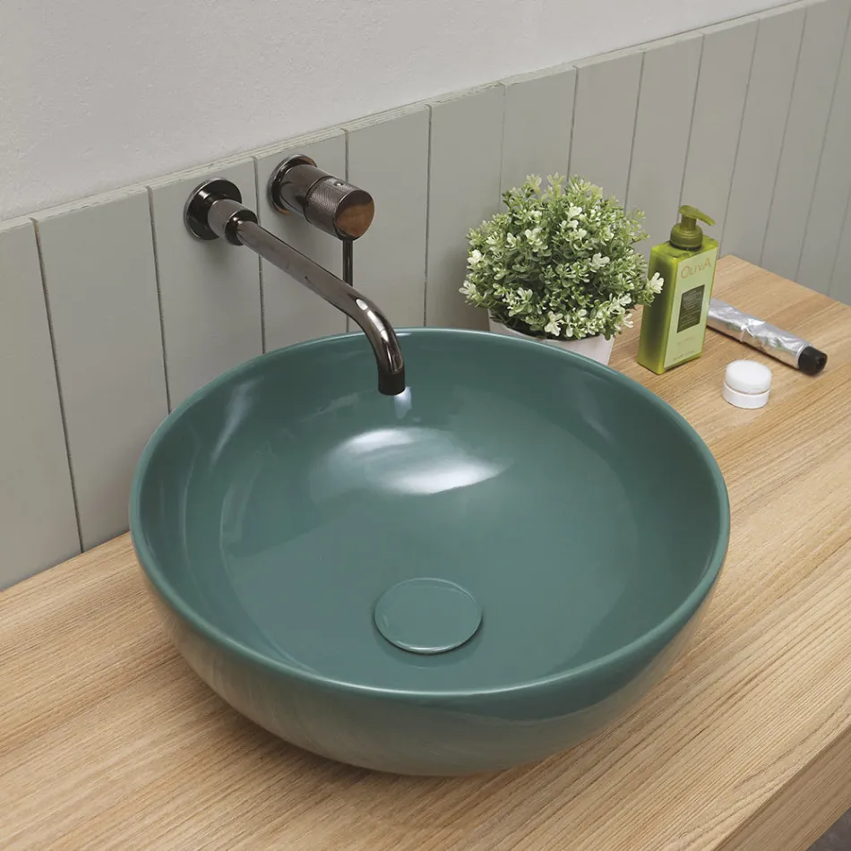 Lavabo da Appoggio Tondo in Ceramica Lucida Realizzato in Italia - Chicco Viadurini