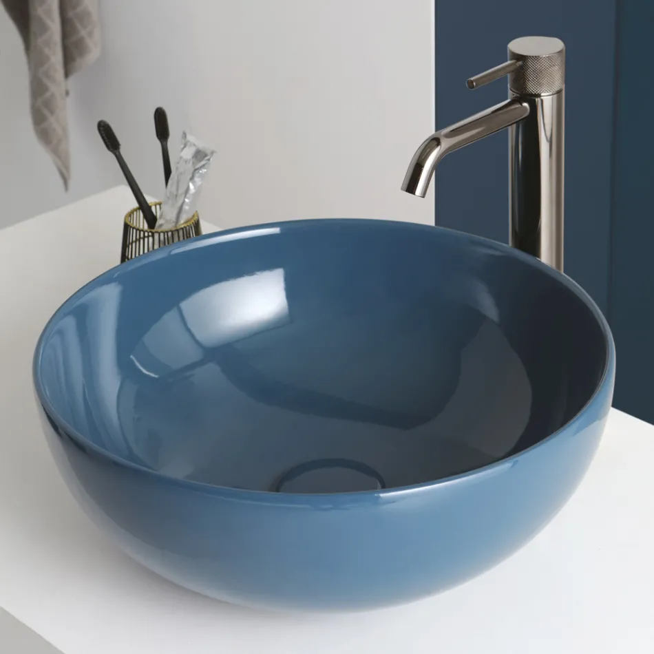 Lavabo da Appoggio Tondo in Ceramica Lucida Realizzato in Italia - Chicco Viadurini