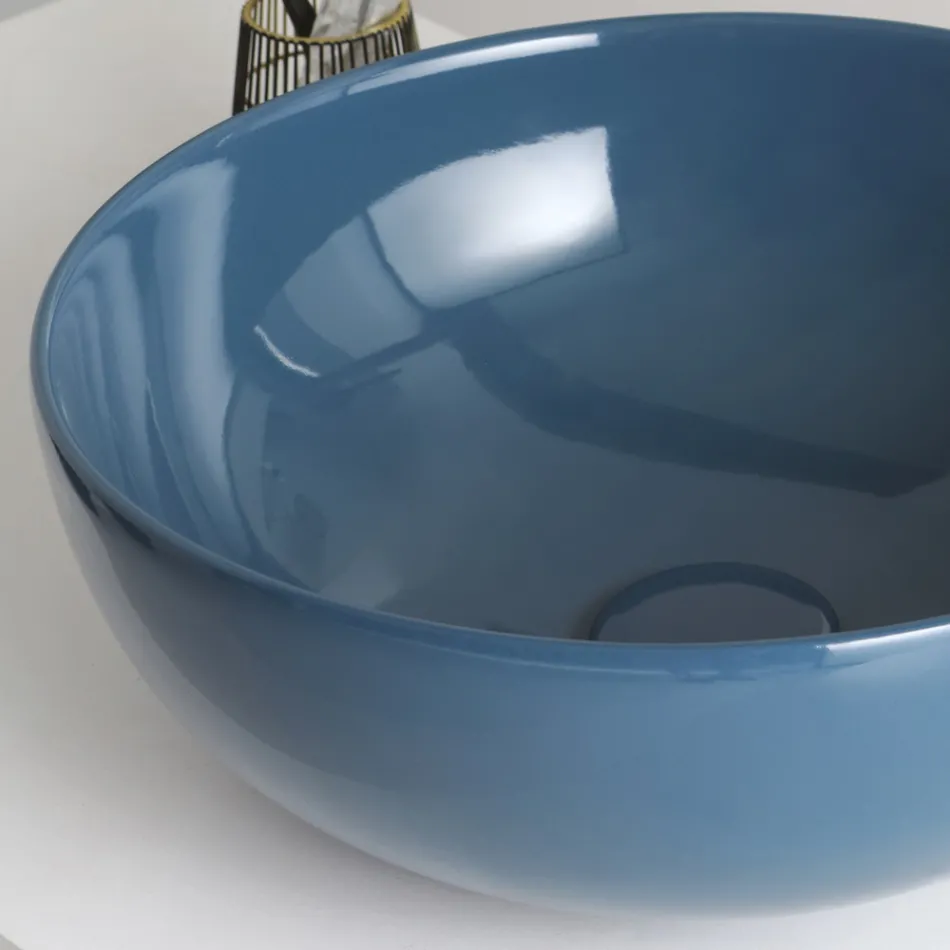 Lavabo da Appoggio Tondo in Ceramica Lucida Realizzato in Italia - Chicco Viadurini
