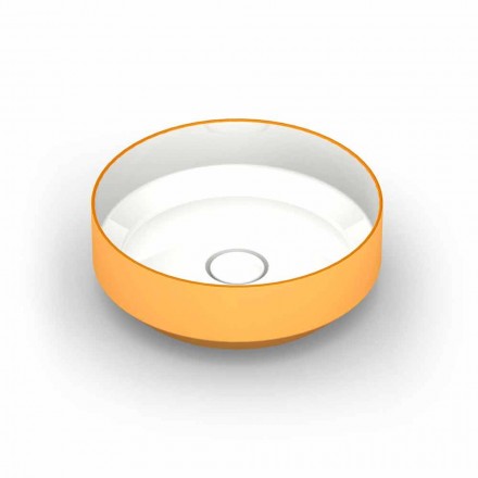 Lavabo da appoggio tondo in ceramica moderno fatto in Italia, Yoel Viadurini