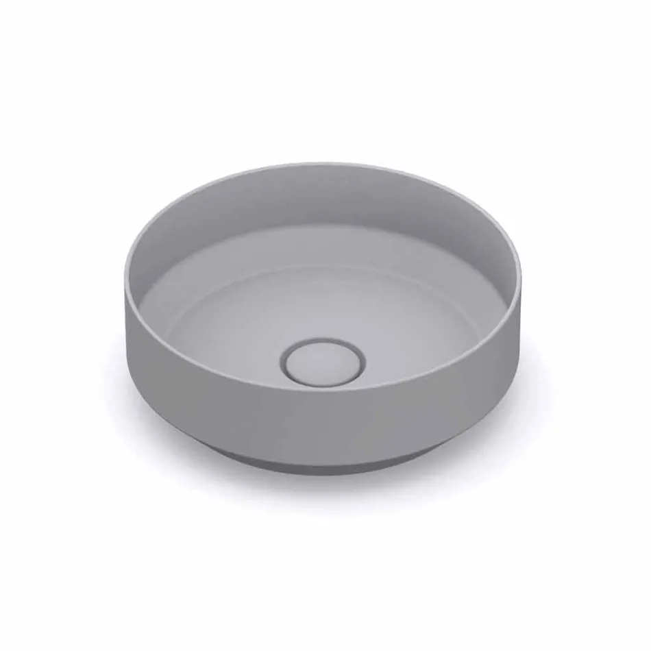 Lavabo da appoggio tondo in ceramica moderno fatto in Italia, Yoel Viadurini