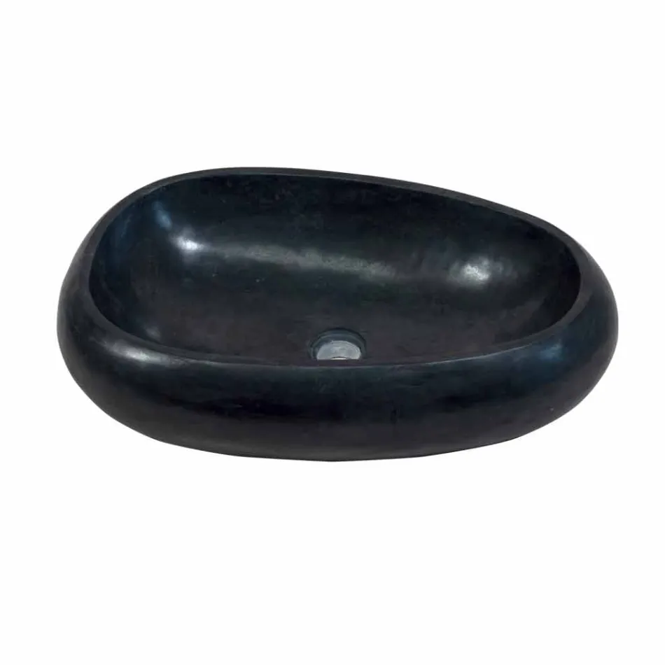 Lavabo da Appoggio Tondo in Pietra Naturale Nero Waka Viadurini