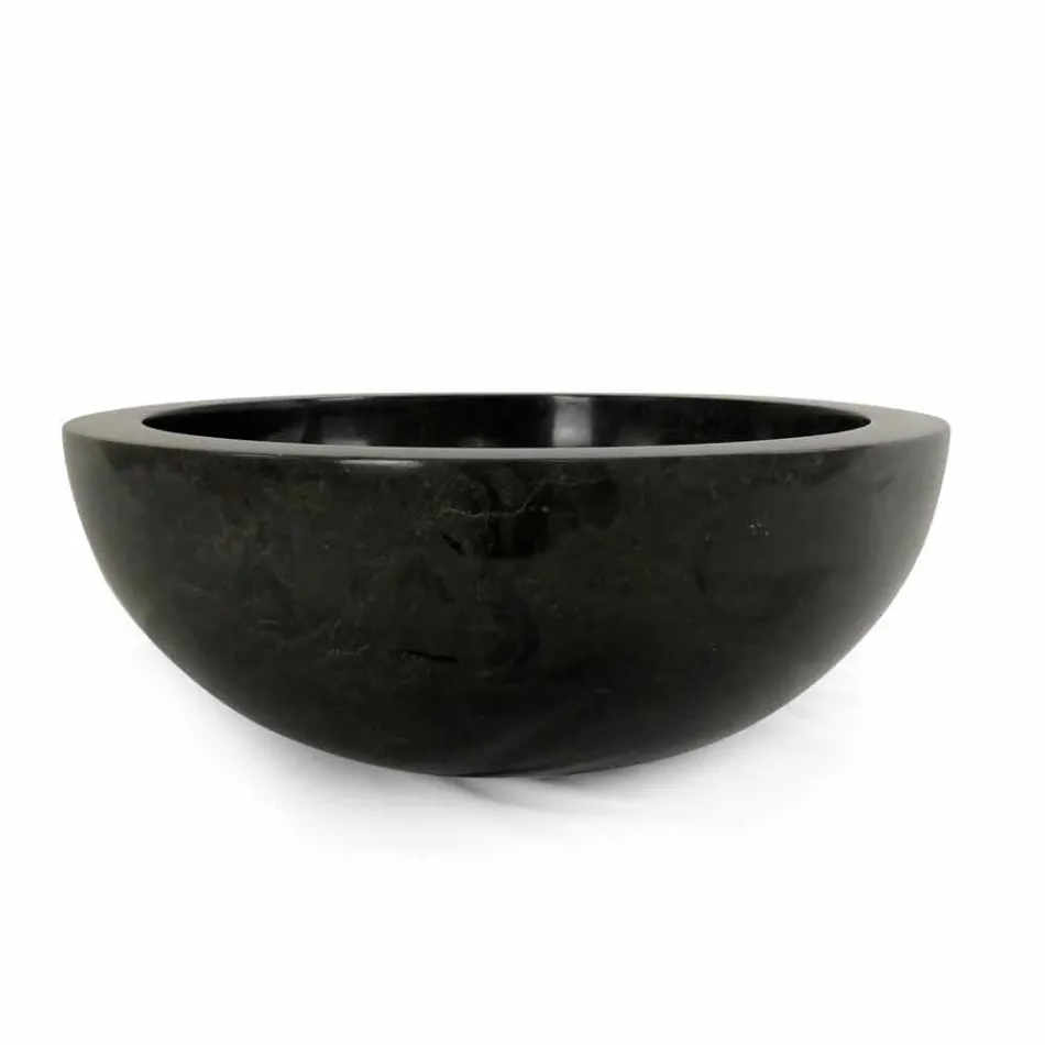 Lavabo da appoggio tondo nero in pietra naturale Levi, pezzo unico Viadurini
