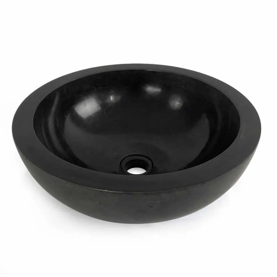 Lavabo da appoggio tondo nero in pietra naturale Levi, pezzo unico Viadurini