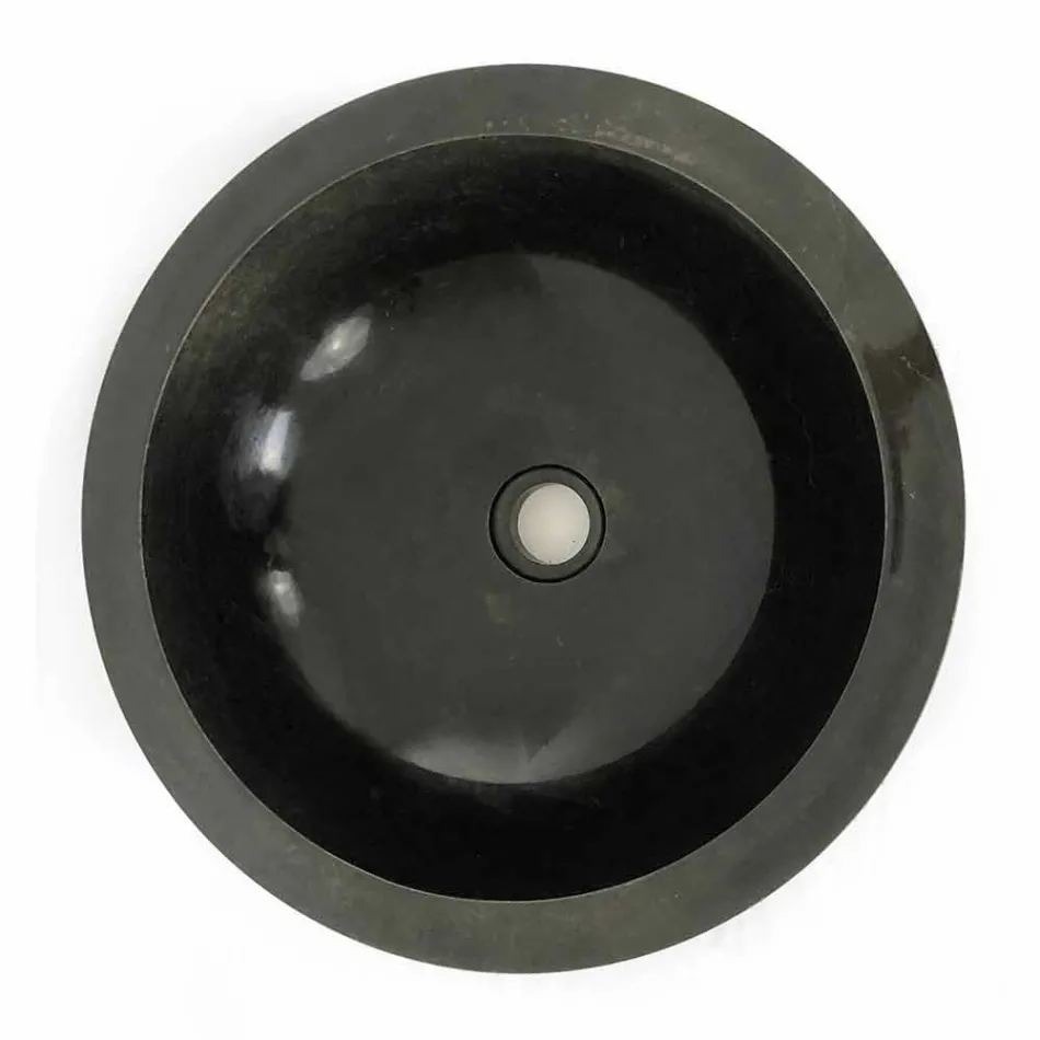 Lavabo da appoggio tondo nero in pietra naturale Levi, pezzo unico Viadurini